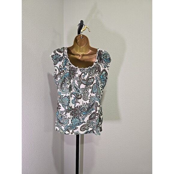 Babydoll Top Womens Lge Green Brown Paisley Y2K Boho Fairy Peasant Off Shoulder - Picture 5 of 7